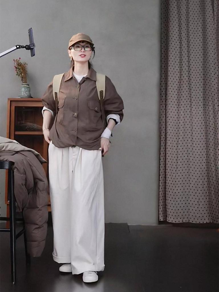New Folk Craft Jade White Retro Wide-Leg High-Density Elastic Waist Long Pants for Autumn/Winter