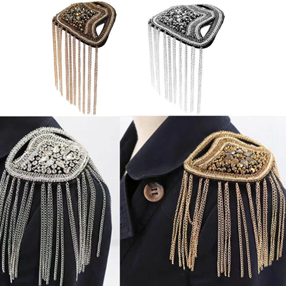 1PC Beaded Decoration Tassel Epaulette Sparkling Shoulder Brooch Pin  Clothing Decoration