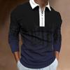 Men's Sweatshirt Zip Casual Slim Men's Stripe Digital Print Long Sleeve Polo Top