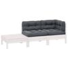 3 Piece Garden Lounge Set with Cushions White Solid Pine Wood