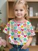 T-shirt Fille Mignon Motif Nœud d'Amour Manches Courtes pour Enfants T-shirts Graphiques Vêtements Y2k Mode Filles Pull Hauts d'Été