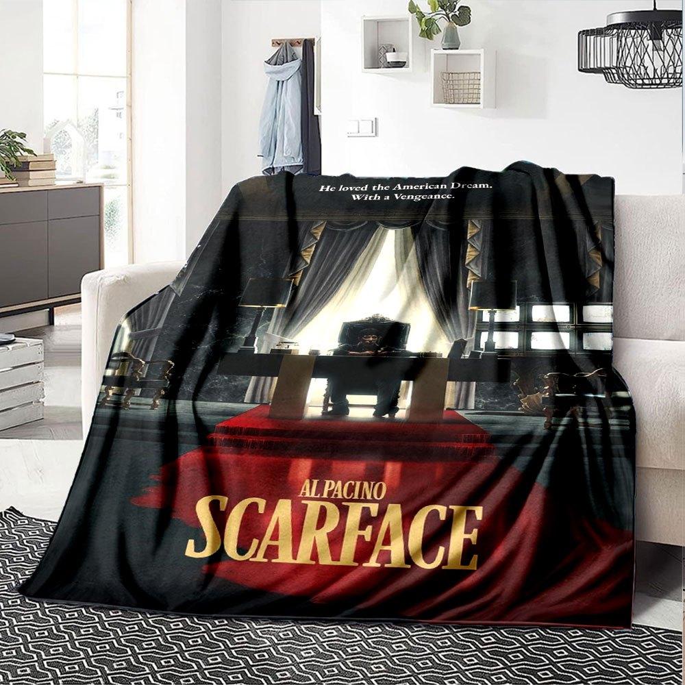 1pc Scarface-Inspired Flannel Blanket - Soft Cozy All-Season Throw for Bedroom, Sofa, Camping, Travel - Perfect Gift for Movie FansB53