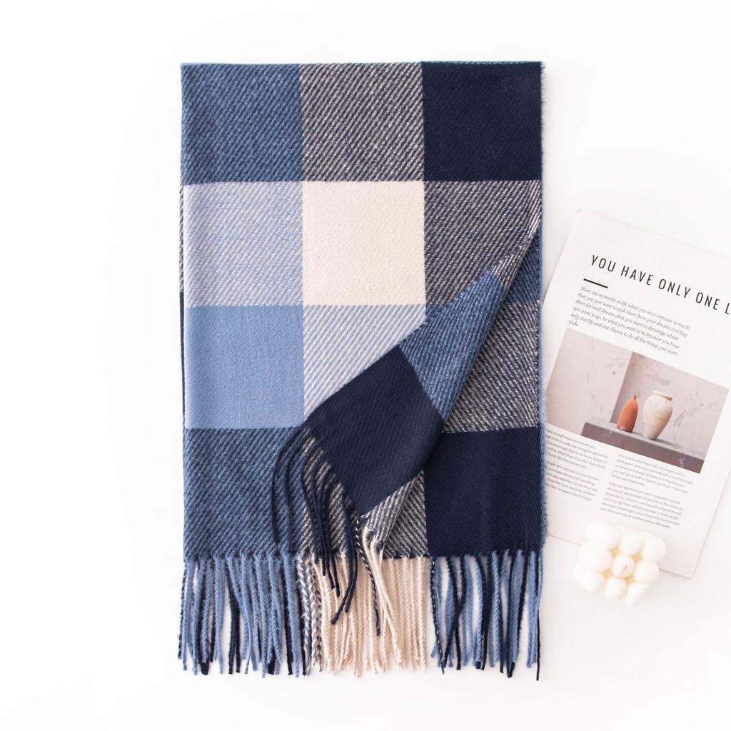 Winter New Plaid Scarf Printed Tassel Imitation Cashmere Scarf Fashionable Sweet Shawl Mid Length Thick Warm Scarf