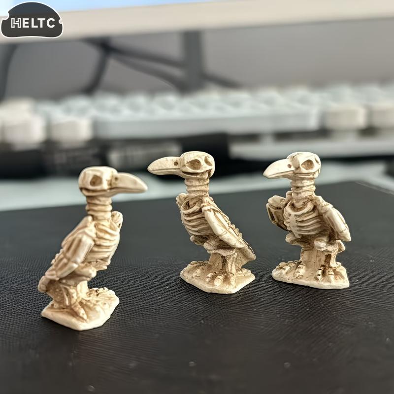 3pcs Skull Crow Miniature Model Halloween Resin Statue Dollhouse Home/Garden Scene Ornament Photography Prop Horror Atmosphere