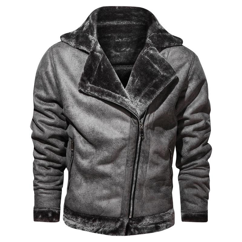 Winter lapel leather jacket fleece thickened casual men's fur integrated jacket