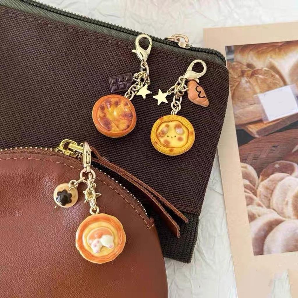 Original Egg Tart Buckle Keychain Unique Creative Designs Sturdy Alloy Resin Materials for Backpack Decoration