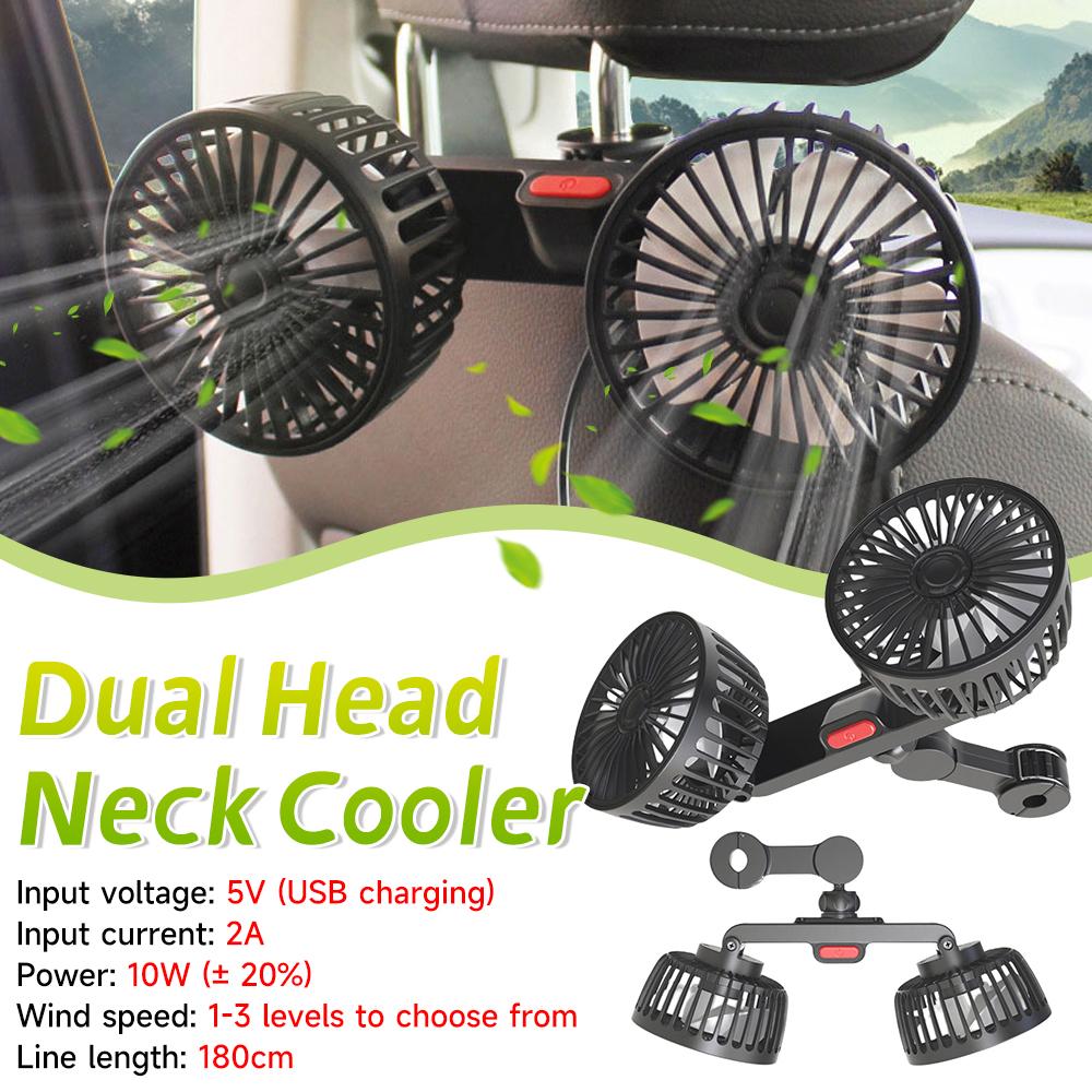 12V/24V Portable Car Rear Seat Air Fan 360° Rotation Headrest Fan 3 Gears Adjustment 2 Rotatable Heads for Vehicle SUV