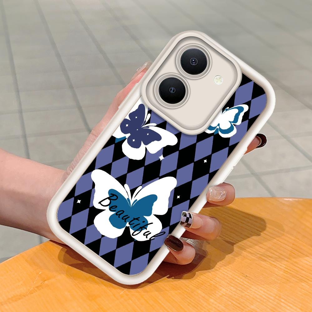 Soft Silicone Square Ladder Printing Pattern Phone Casing Full Cover Camera Shockproof Protection Rubber Case for Vivo