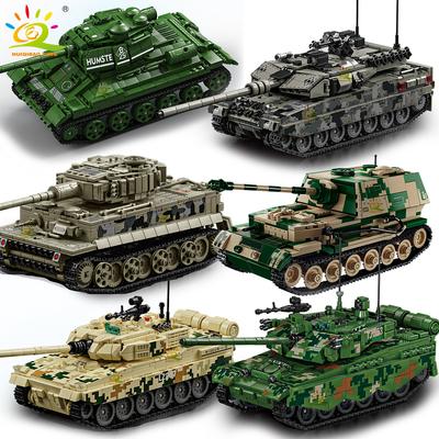 HUIQIBAO WW2 Vojenský tank T-34 Stavebnice pro děti Armádní zbraň Auto Nákladní auto Cihličky Hračka Město Stavební cihličky Dárek