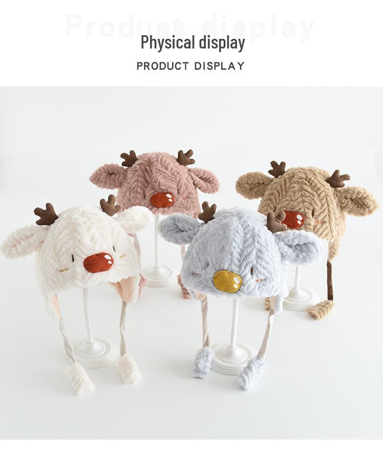 Cappello invernale antivento in peluche per bambini con orecchie da renna 3D - Caldo, carino, pullover con protezione per le orecchie