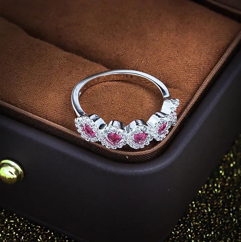 Elegant Wedding Bands Ring Jewellery Women Anillos Mujer with AAA Rose Red Cubic Zirconia Stone  Sterling Silver Ring Gifts