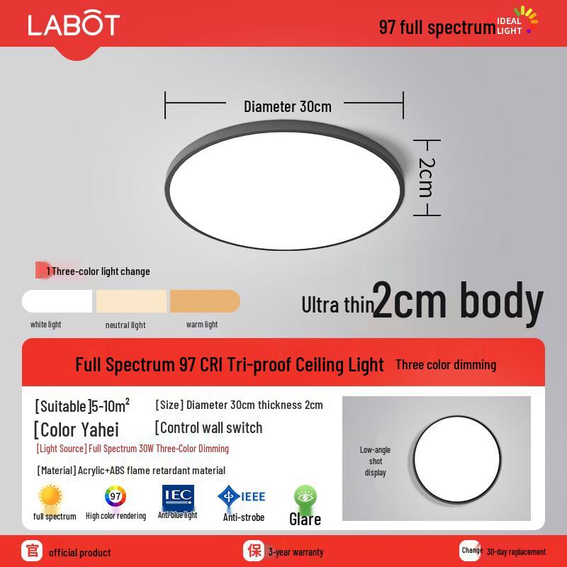LED Ceiling Light: Three-Proof, Modern Minimalist Design for Bedroom, Balcony, Bathroom - Eye-Protective, Round Main Light