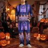 Men's Halloween Pajama Set Long Sleeve Long Pants with Crotch Buttons and Elastic Drawstring Waist