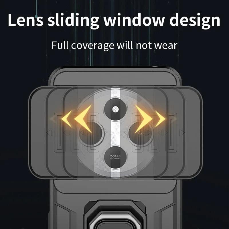 Custodia con Scorrevole per Fotocamera per Redmi Note 14 Pro / 14 Pro Plus 5G Custodia Globale con Supporto ad Anello Armatura Copertura Antiurto Capa