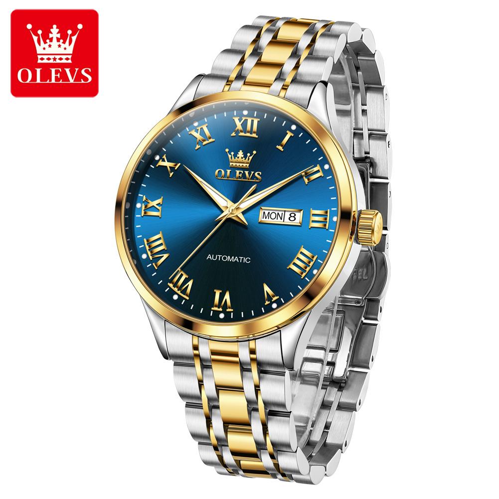 OLEVS Men's Watches Luxury Business Fine Steel Roman Scale Original Automatic Mechanical Wristwatch for Man Waterproof Luminous