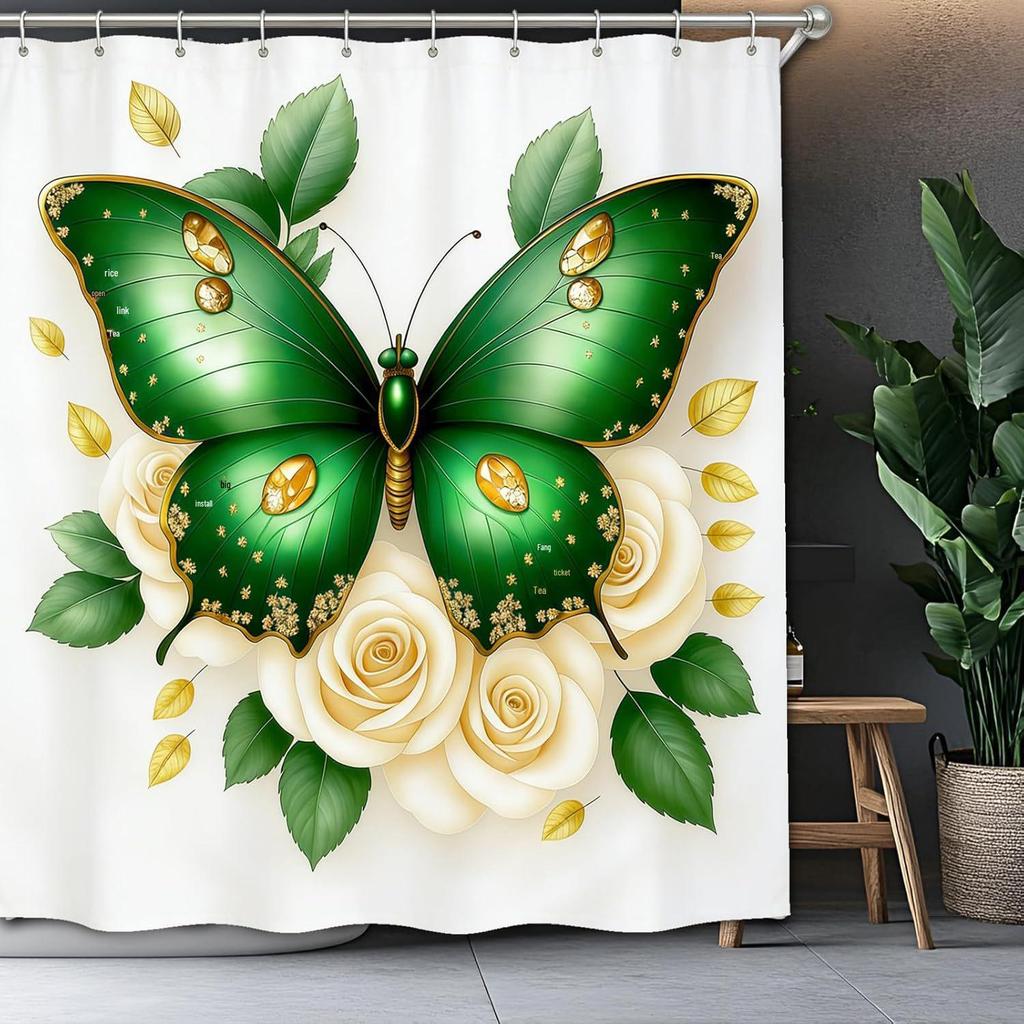 3D Butterfly Flower Shower Curtain: Thickened Waterproof Polyester PEVA for Bathroom