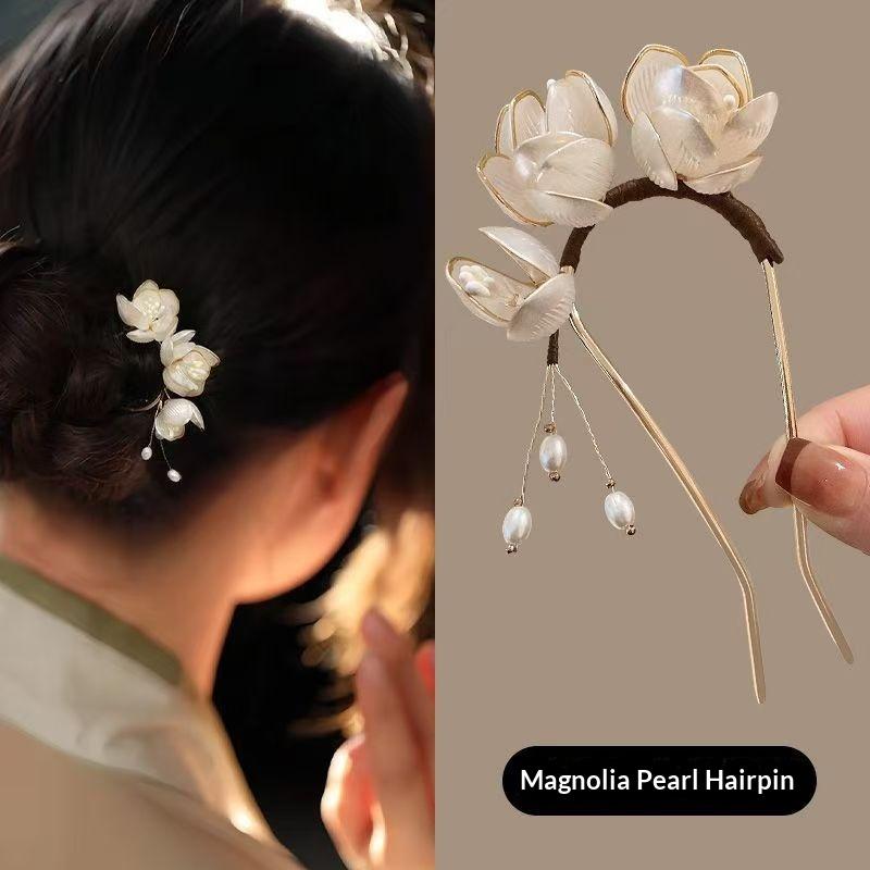 1Pc Elegant Vintage Magnolia Alloy Hairpin Decorative Hairstyle Enhancer Hair Comb Headwear Retro Hair Accessories For Women
