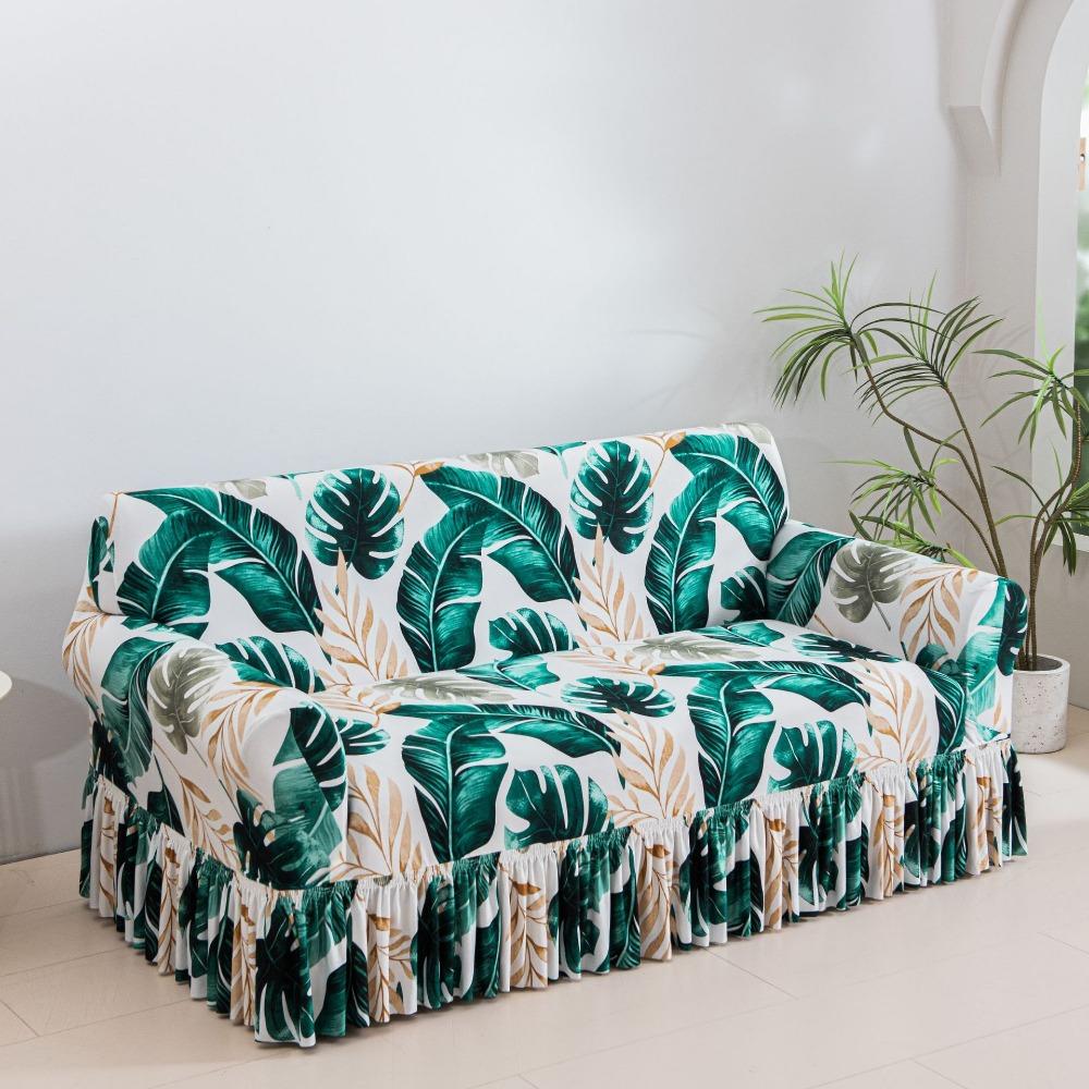 Fashion Print Milk Silk Sofa Cover Stretch Skirted Dustproof Slip Resistant Full Coverage