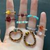 Natural Stone Beaded Elastic Ring for Men & Women - Retro Chinese Style, Versatile Fashion