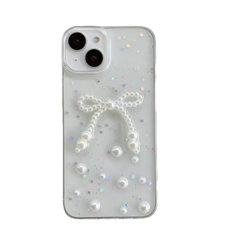 Applicable To iPhone14promax Mobile Phone Case Apple 15ins Wind Pearl Bow 16 Protective Case 13/17 Women