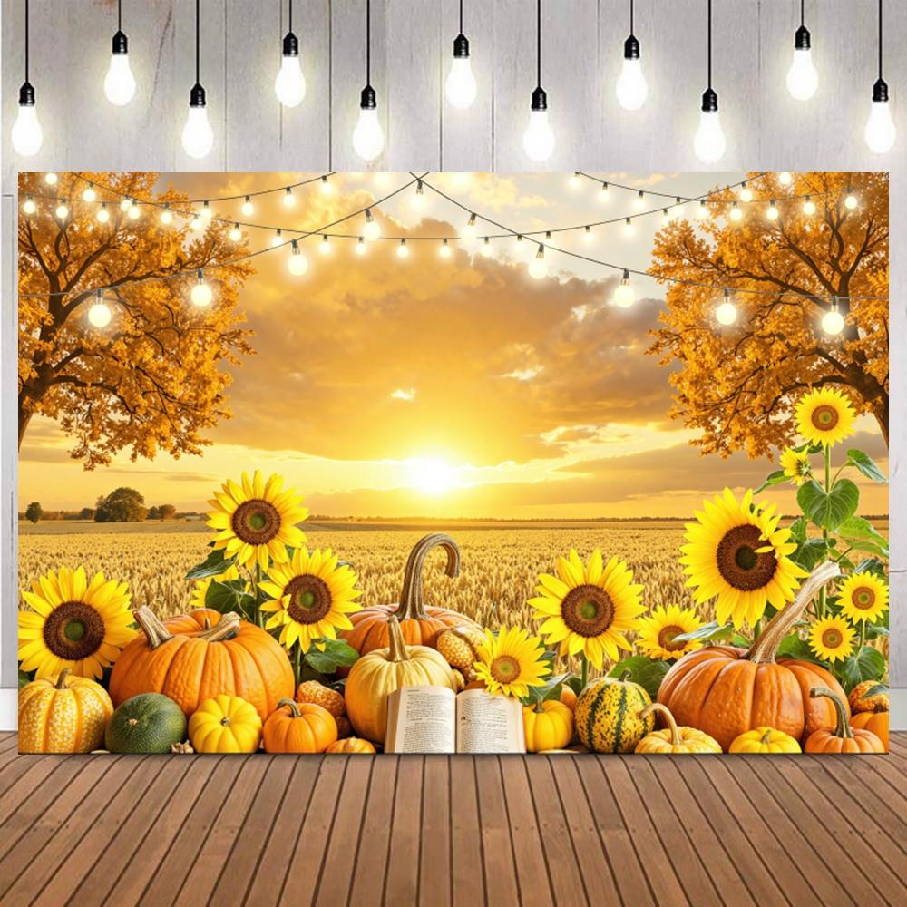 Autumn Harvest Photography Background Truck Fallen Leaves Maple Fruits pumpkin Sunflower Thanksgiving Party Decor Photo Backdrop6