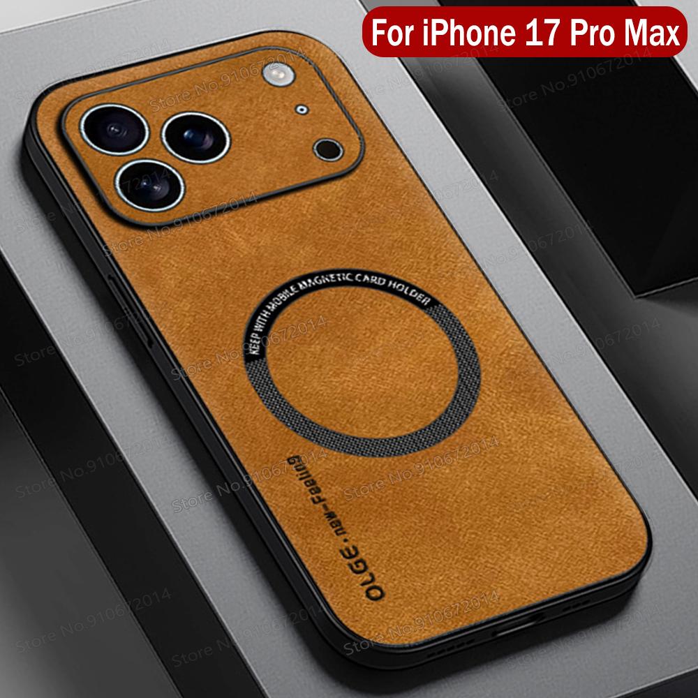 Capa de Celular Magnética de Couro Para iPhone 17 16 15 14 13 12 11 Pro Max Air Plus 16E Para Capa de Carregamento Magsafe Para iPhone 17 Pro Max