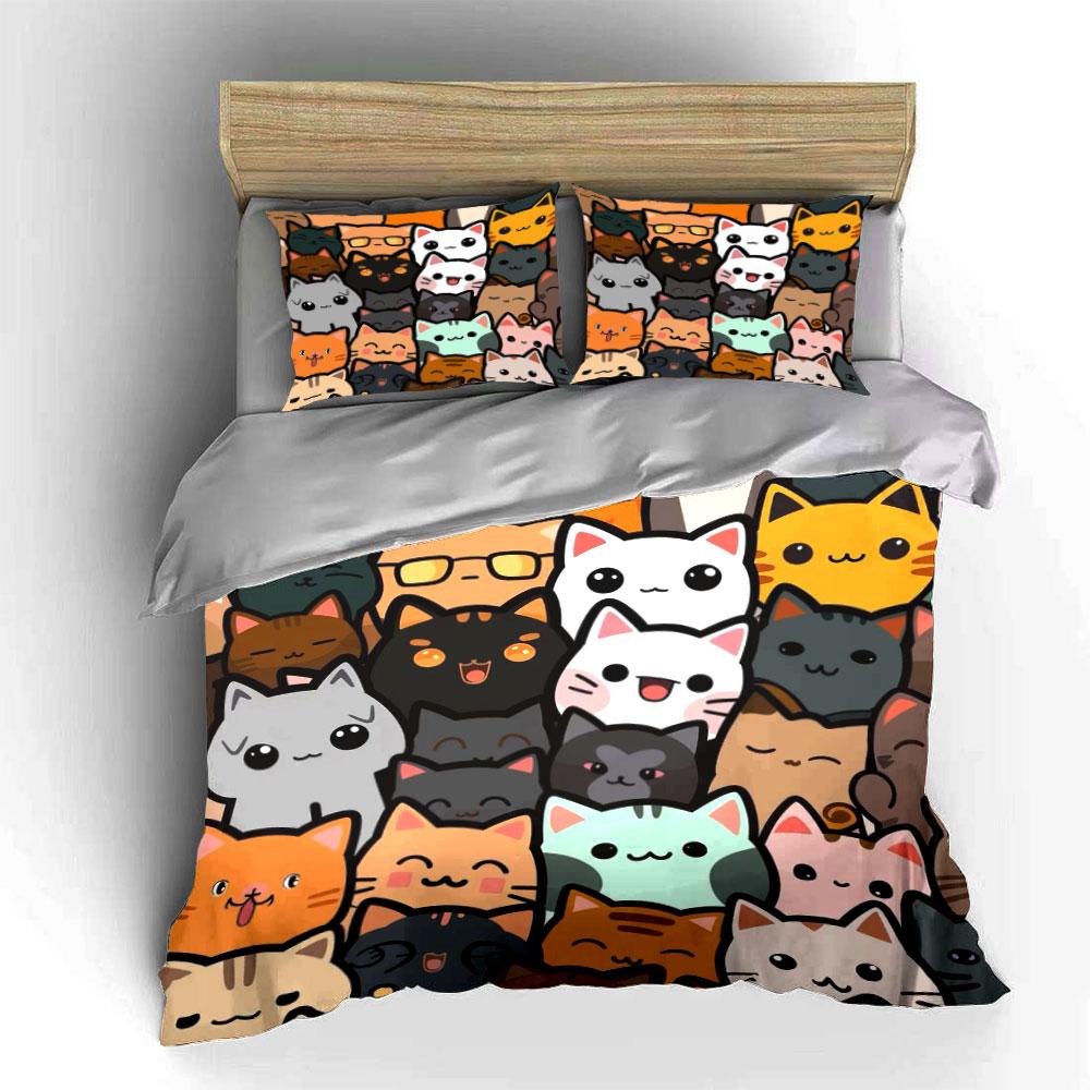 Cute Cartoon Cat Faces Bedding Bedding Duvet Cover Set Duvet Cover Pillowcases (1 * Duvet Cover 2 * Pillowcases, without duvet insert)