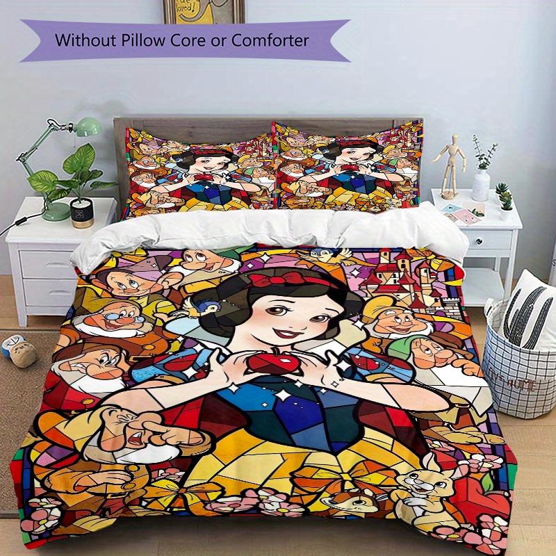 3pcs Cartoon Snow White and the Seven Dwarfs Bedding Set Includes 1 Quilt Cover and 2 Pillowcases, Comfortable Bedding