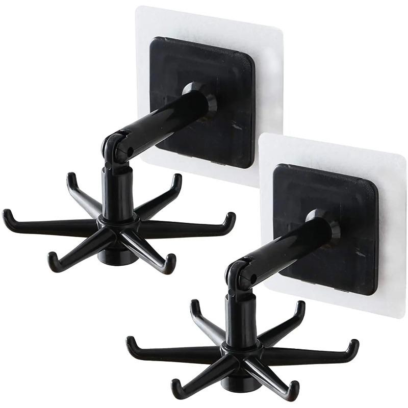 2PCS Upgraded Multi-function Rotatable 6-claw Hook 360 ° Seamless Punch Free Hook Kitchen Storage Hook Self Adhesive Bath Hooks