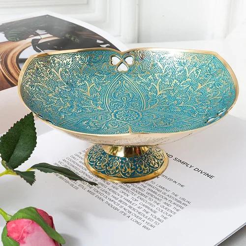 European Style Brass Carved Fruit Bowl Hollow Out Household Tea Table Snack Porch Key Jewelry Storage Tray Elegant Fruit Tray