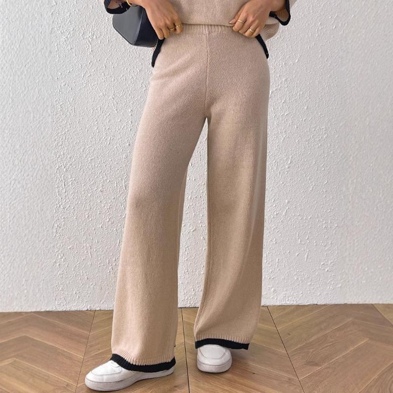 

Женские шерстяные брюки вязаный свитер повседневные контрастная цветная вставка высокая талия прямой крой широкие брюки S