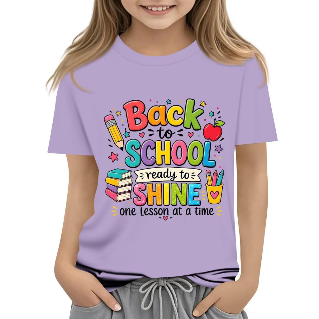 Children's Casual and Fashionable Round-Neck Printed Short-Sleeve Top for Back-to-School