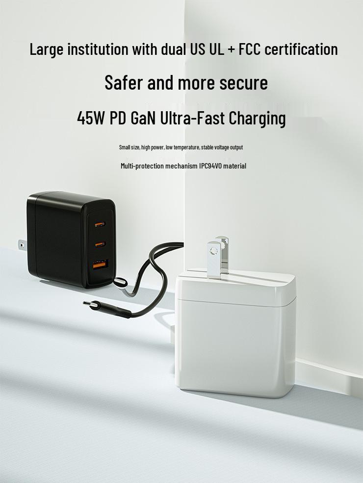 UL Certified 45W GaN Fast Charger for Apple Devices and Computers