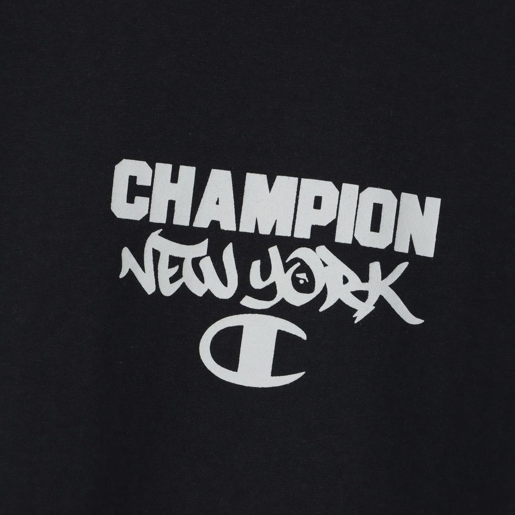 Champion Long Sleeve Crew Graphic Logo Print Men's T-Shirt, Basic, C3-Z411, Black, 100% Cotton, Neck,