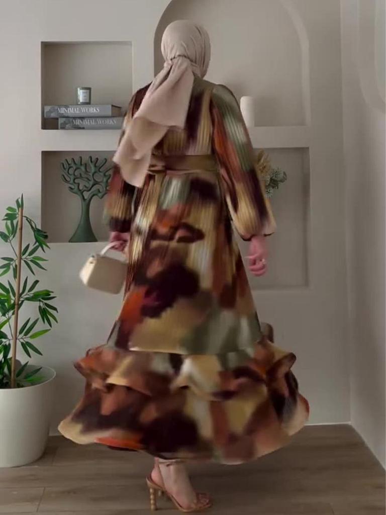 Elegant Spring 2025 Long Sleeve Dress - Women's European & American Style, Round Neck, Loose Fit