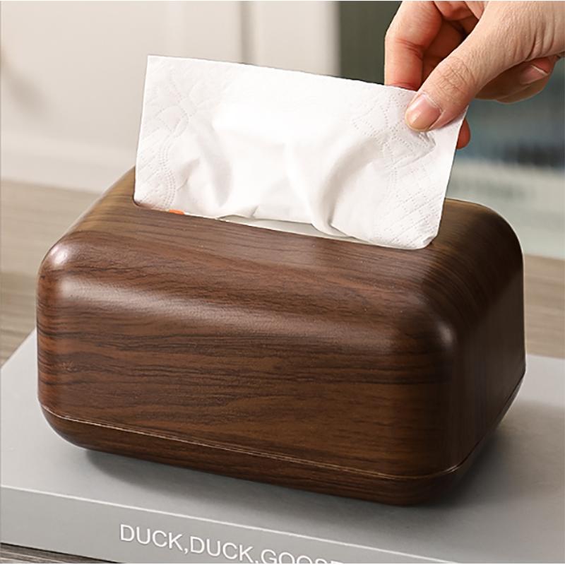 Creative Acrylic Tissue Box with Faux Wood Grain High-end Living Room Dining Room Tissue Cylinder Plastic Tissue Box Home Decor