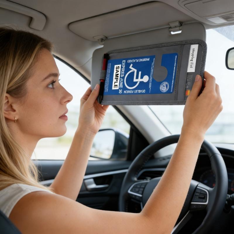 Car Visors Organizer with Storage Compartments Holds Document & Accessories Easy to Carry for Disabled Parking Pass