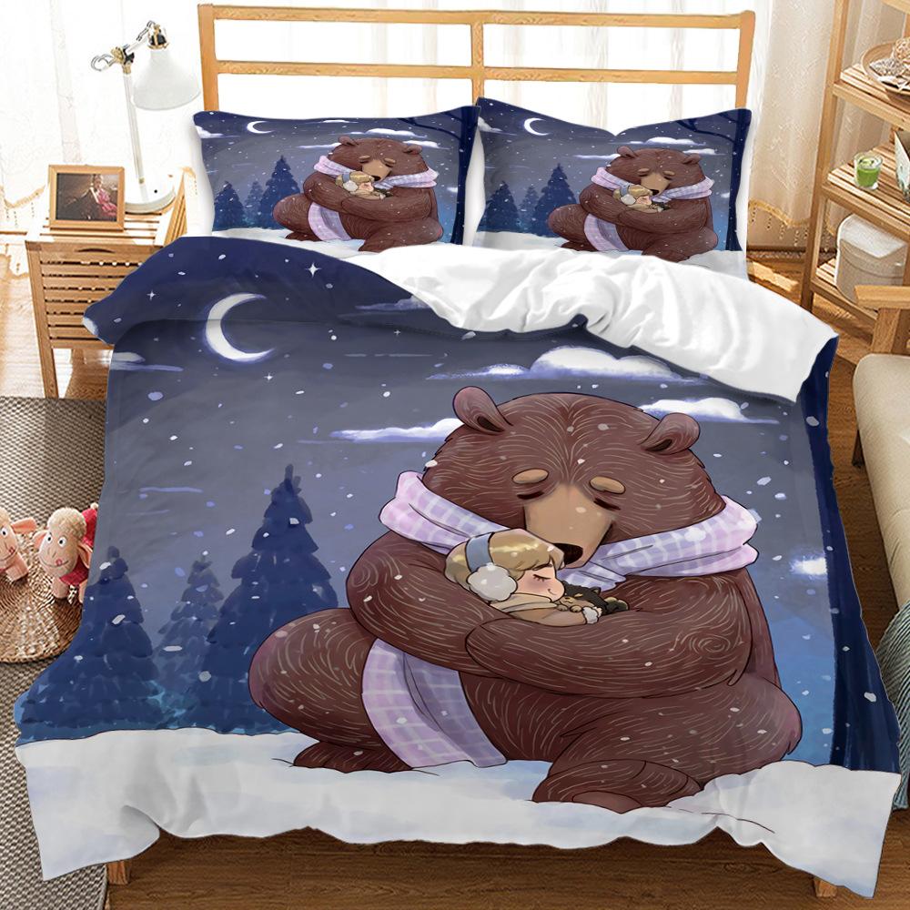 3D Cartoon Animal Bedding Set Microfiber Duvet Cover 2/3 Pieces DE135 * 200 Children's Room Soft and Easy To Clean Household Decoration