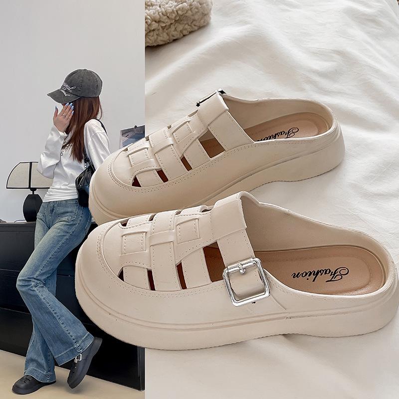 

Banfang 2025 Лето Корейский стиль Нескользящие Босоножки-римлянки с закрытым носком на низком каблуке Size 40-41