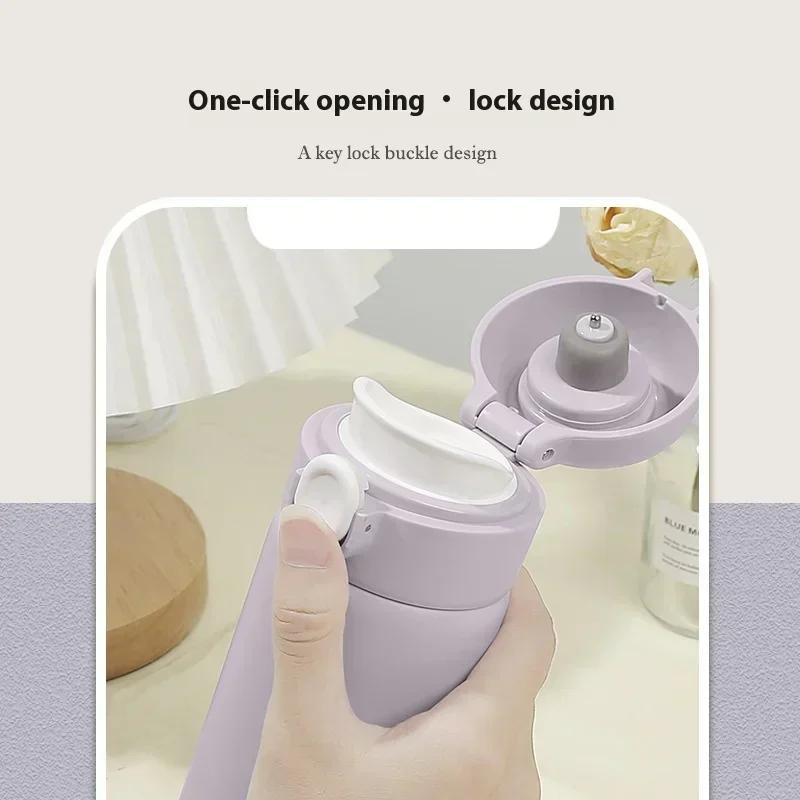 304 Stainless Steel Fashion Vacuum Flask Water Bottle with Straw Simple Bouncing Insulated Cups Portable Travel Coffee Cup Gifts