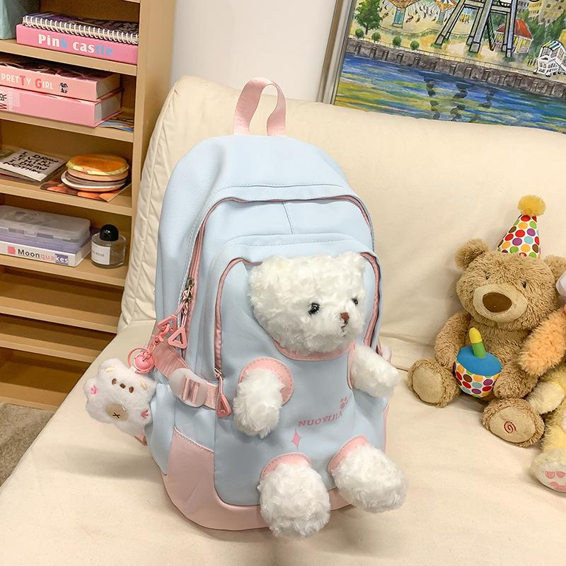 Schoolbag1011 New Cute Bear Schoolbag Girl Girl Junior High School Student Pupil Doll Backpack Fashion Color Matching Backpack