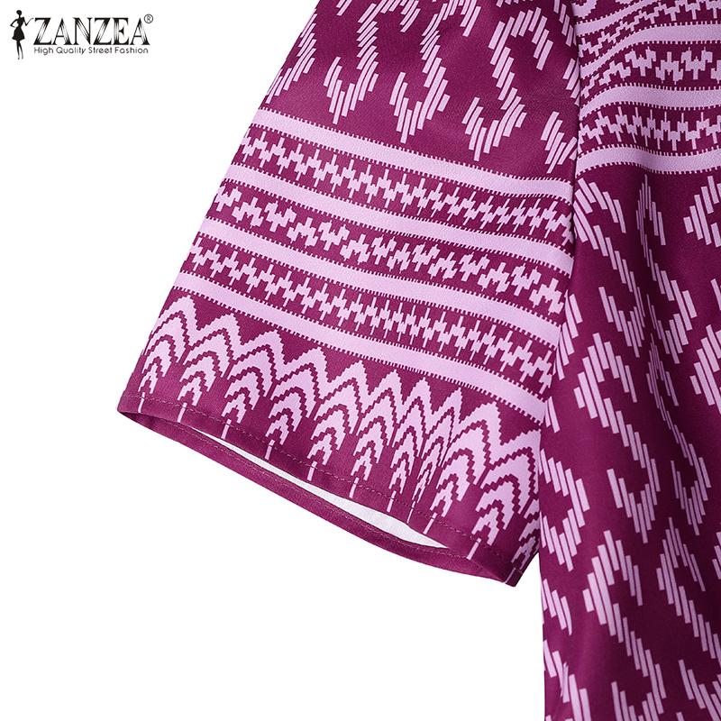 ZANZEA Women Casual Round Neck Summer Short Sleeve Print Dress