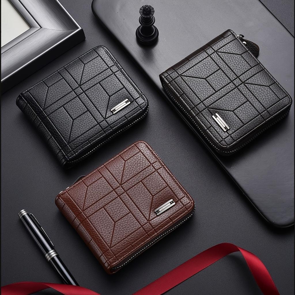 Herren Geldbörse Schwarz PU Leder Mehrere Fächer Lässig Große Kapazität Münzfach Herren Kartenhalter Geldbörse Multifunktionale Tasche Geschenke für Männer