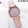 Womens Fashion Leather Strap Watch Frosted Dial Diamond Starry Design Golden Edge Quartz Watch Multicolor