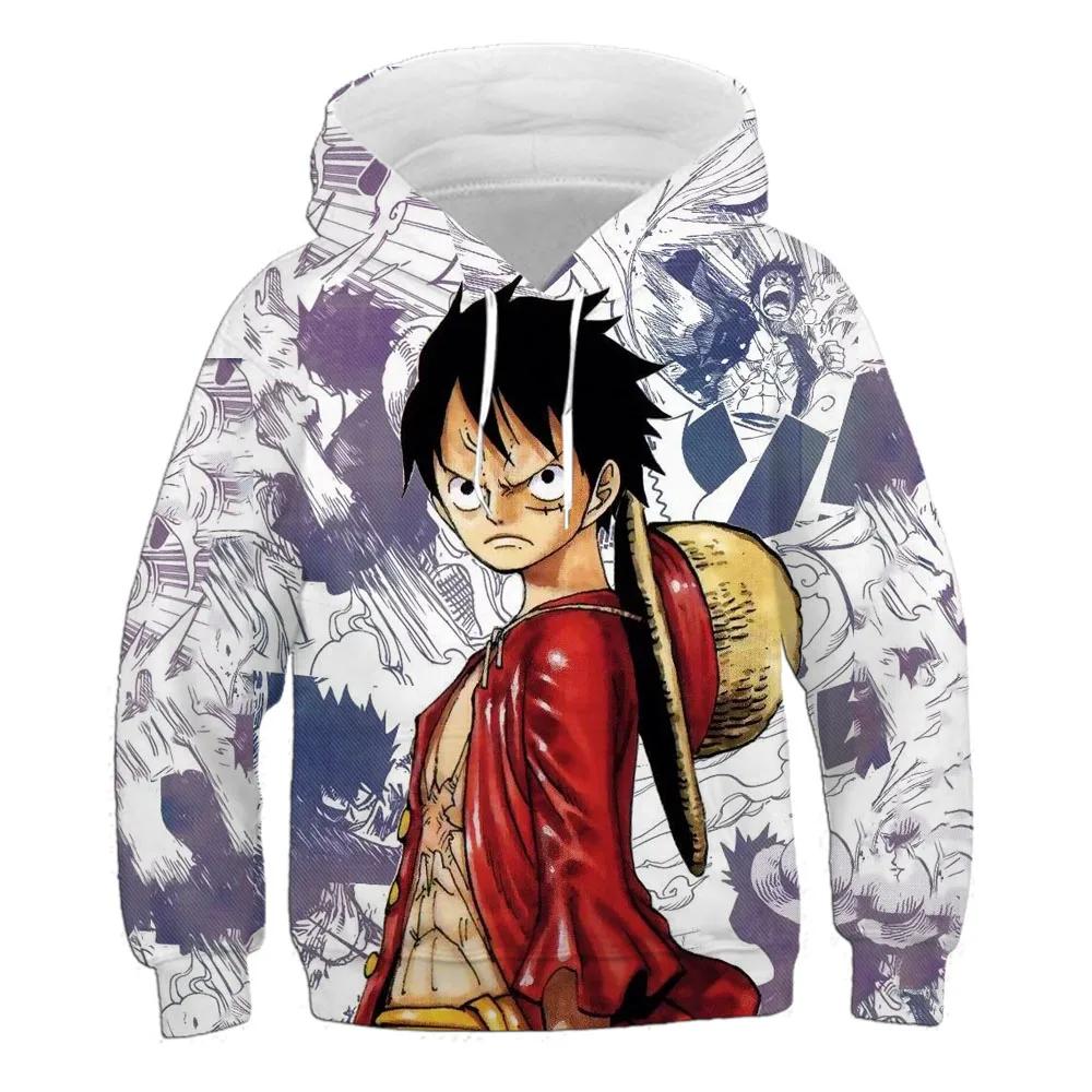 3d Printed Pirate King One Piece Hoodie Lufei Children's Cartoon Hoodie Pullover Long Sleeve Children's Cartoon Street Cool tops