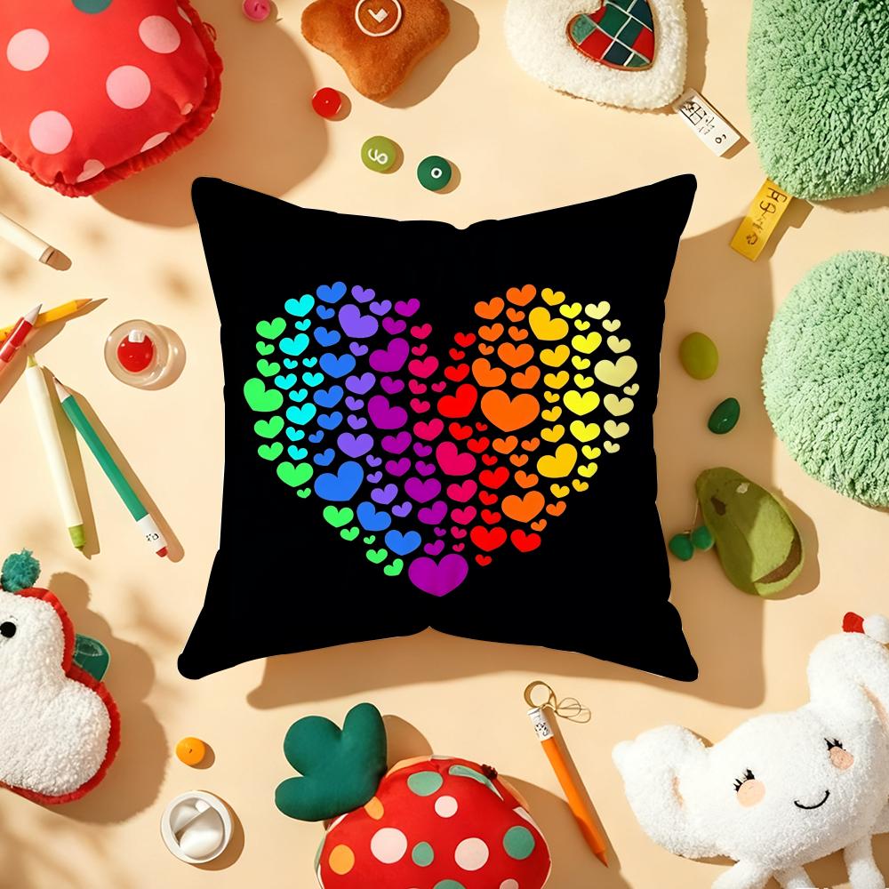 Pride Month Rainbow Cushion Cover Plush Fabric Soft Double-Sided Printed Sofa Warm Winter Home Child Gift Pillow Case