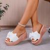 Plus Size Bow Slippers Women's Cloth Cover Platform Beach Slippers