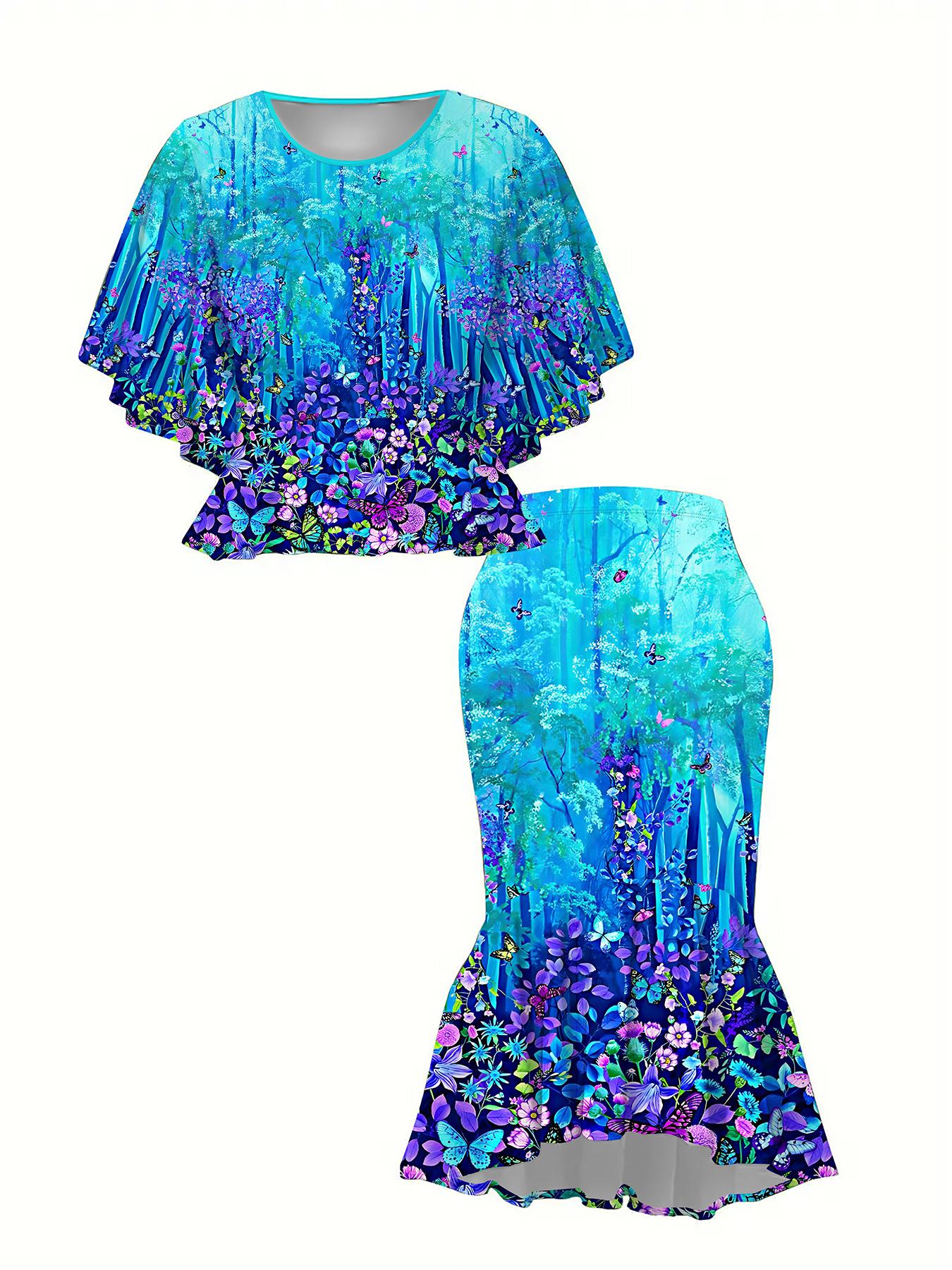 

Классический тотемный женский принт, напечатанный на 3D-принтере, Модный большого размера, Элегантный, Универсальный для всех сезонов. Футболка, Юбка и Комплект, Модный Стиль 6XL синий