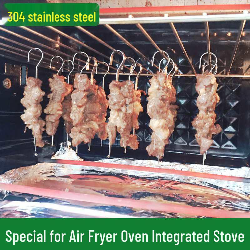 304 Stainless Steel Flat Barbecue Skewers with 9-Shape Hooks for Stove, Electric Oven, Air Fryer, and Lamb or Meat Skewers. 12cm Thick Flat Skewers - 25 pcs