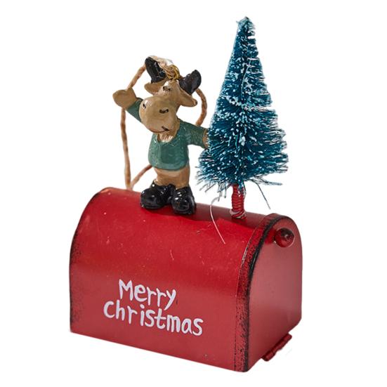 Christmas Mailbox Ornament Metal Mailbox Hanging Decoration with 3D Snowman Santa Elk Tree Figurine Iron Art Letter Box for Tree Home Decor